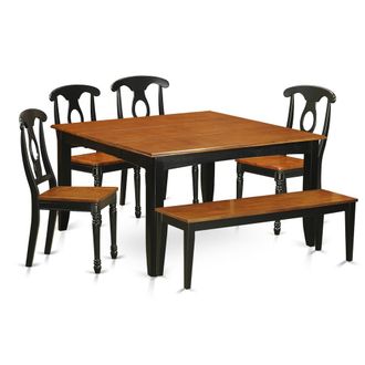 East West Furniture 6PC Dining room set with bench-Dining Table and 4 Wood Dining Chairs plus a bench