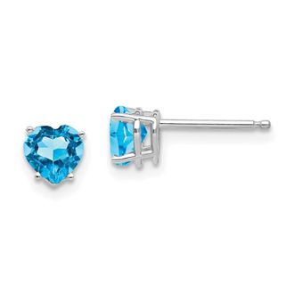 Diamond2Deal 14k White Gold 5mm Heart Blue Topaz Earrings