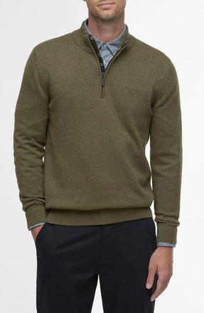 Barbour Avoch Mock Neck Cotton Half Zip Sweater in Olive Marl at Nordstrom, Size Xx-Large