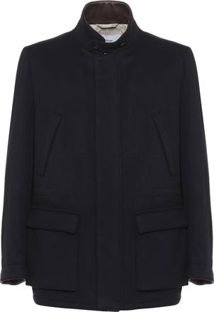 Lardini Dark Blue High-Neck Wool-Blend Coat