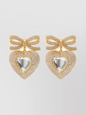 Self Portrait crystal-embellished bow heart earrings