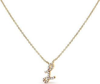 House of Brilliance 10K Gold Diamond Accent A-Z Initial Script Style Pendant Necklace in Yellow | L at Nordstrom