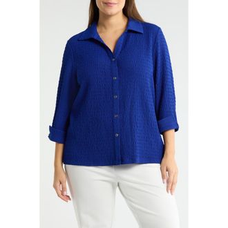 Kasper Ridge Knit Button-Up Shirt in Royal Signature at Nordstrom, Size 1 X