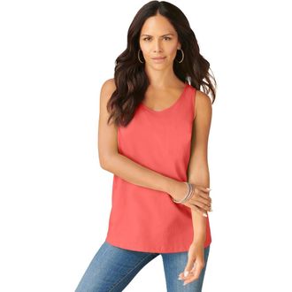 Roaman's Plus Size Cotton Scoopneck Tank Top in Sunset Coral at Nordstrom, Size Medium