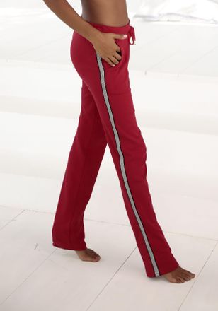 Bench Homewearhose BENCH. LOUNGEWEAR, Damen, Gr. 32/34, N-Gr, rot (weinrot), Interlock, Obermaterial: 60% Baumwolle, 40% Polyester, Glitzerstreifen, unifarb