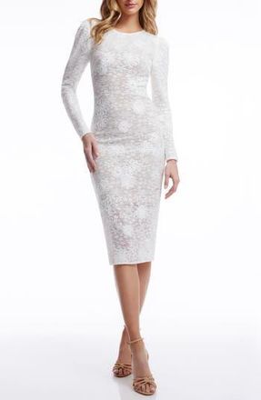 Dress The Population Sophia Long Sleeve Embroidered Lace Dress in White-Nude at Nordstrom Rack, Size Large