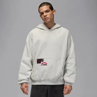 Nike Jordan Mens Jordan Brooklyn Oversized Pullover Hoodie in Grey | IM7943-050