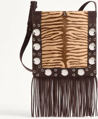 Valentino Garavani Borsa A Spalla Valentino Garavani Nellc&ocirc;te In Vitello Effetto Pony Animalier Con Frange Donna BEIGE/TESTA DI MORO UNI