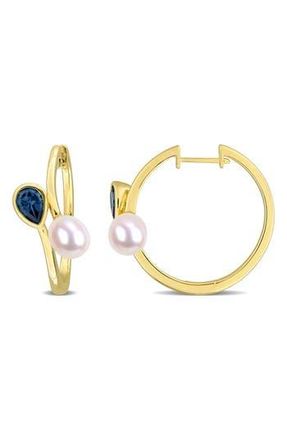 Delmar Cultured Freshwater Pearl & London Blue Topaz Huggie Hoop Earrings at Nordstrom Rack