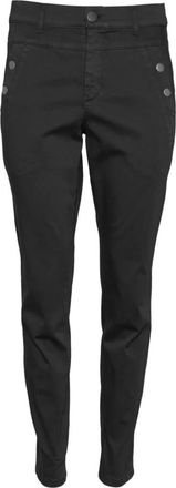 2-Biz Zwarte High-Waisted Karcemona Broek - Dames - Slim Fit Broeken - Zwart - M - Katoen - Broeken