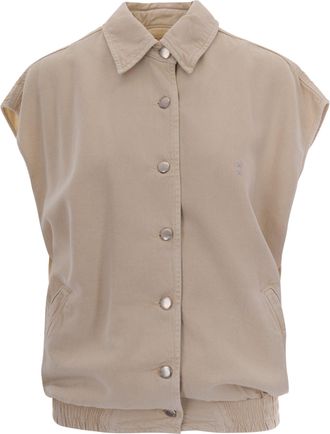 Icon Denim Los Angeles Sleeveless Denim Gilet with Elasticated Hem and Metallic Snap Buttons