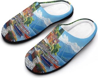 Generic Italy Seaside Town Womens Slippers Warm House Slippers Indoor House Shoes with Anti-Skid Rubber Sole