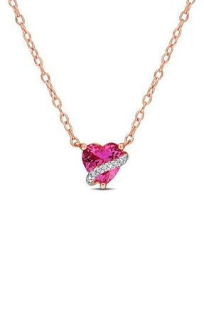 Delmar Lab Grown Pink Sapphire & Diamond Heart Pendant Necklace at Nordstrom Rack
