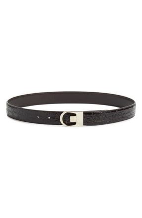 Saint Laurent Cassandre Buckle Reversible Leather Belt in Fondente at Nordstrom, Size 100