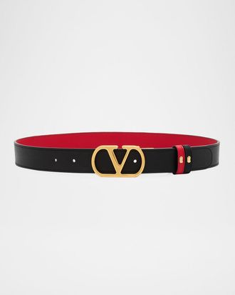 Valentino Garavani VLogo Signature Reversible Leather Belt, 30mm