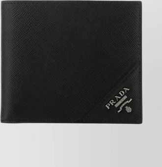 Prada leather wallet with bi-fold design and textured finish