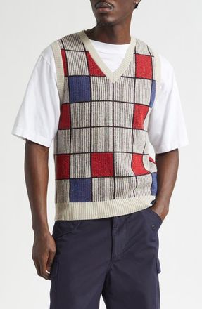 Beams Block Pattern Wool Blend Sweater Vest in White at Nordstrom, Size Medium
