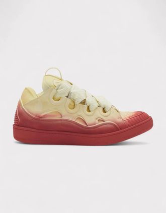 Lanvin Mens Leather Curb Radiant Sneakers Venus Red - Tan - Size: 11