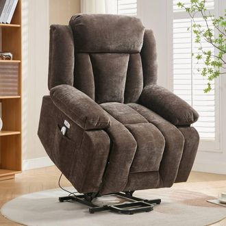 Matteo Electric Power Lift Recliner Chair - Massage & Heat, USB - Fabric in Brown