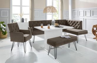 Exxpo Sofa Fashion Eckbank »Doppio, Chesterfield Optik, komfortabel und bequem, hohe Designfüsse« Frei im Raum stellbar