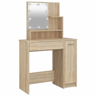 Berkfield Home White Dressing Table with LED Sonoma Oak 86.5x35x136 cm in Light Tan