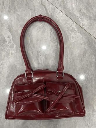 Generic Niche design textured PU double pocket shoulder underarm handbag (Wine Red)