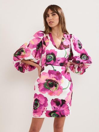 Phase Eight Fiona Puff Sleeve V-Neck Dress in Multi at Nordstrom, Size 14