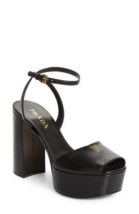 Prada Peep Toe Platform Sandal in Nero at Nordstrom, Size 10.5Us