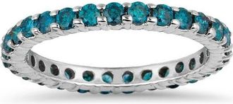 Pompeii3 1 1/2ct Blue Diamond Eternity Ring 14K White Gold Size Selectable
