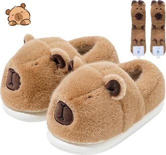 Generic Capybara Slippers for Women and Men, Plush Fluffy Cotton Slippers for Indoors and Outdoors, Warm, Non-Slip, Soft Winter Slippers ( B,10-10.5)