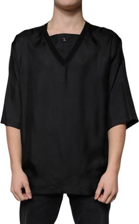 Dolce & Gabbana Black Cotton Square Neck Short Sleeve Mens T-shirt