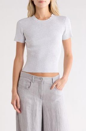 TWP Tease Rib Knit Short Sleeve Top in White Heather Grey at Nordstrom Rack, Size Xx-Small