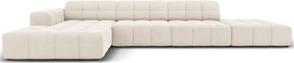 BLOOMINGLOFT 5-Sitzer Design Ecksofa Chicago mit Ottomane rechts/Eckteil links, Samtbezug