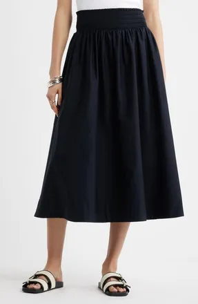 Nordstrom Smocked Cotton Midi Skirt in Black at Nordstrom, Size X-Large