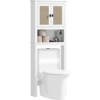 HOMCOM Mueble Sobre Inodoro Armario Sobre Inodoro Con 2 Puertas Con Frontal De Rat&aacute;n Compartimento Y Estante Ajustable 60x19,5x160 Cm Blanco - Homcom