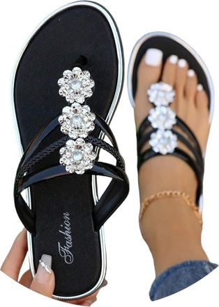 Generic Sparkly Flip Flops,Sparkly Flat Sandals for Women,Ladies Diamante Sandals Glitter Sliders,Diamante Flip Flops,Non-Slip Sliders Peep Toe Shoes Ladies B