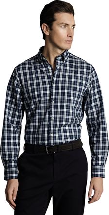 CHARLES TYRWHITT Mens Slim Fit Button-Down Collar Non-Iron Stretch Poplin Check Shirt