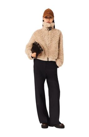 Maje Short boucl&eacute; jacket in Camel at Nordstrom, Size 42 Eu