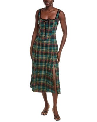 Free People Freya Plaid Linen-Blend Midi Dress