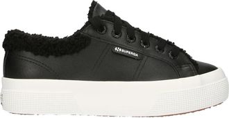 Superga Vegan Platform Sneaker met Sherpa Voering - Dames - Sneakers - Zwart - 40 EU - Katoen - Schoenen
