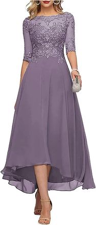 Generic Mauve Plus Size Mother of The Bride Dresses for Women with Lace Applique Chiffon Tea Length Mother of Groom Dress UK18