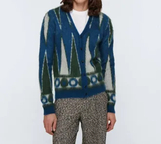 Amiri Backgammon Brushed Cardigan In Green White