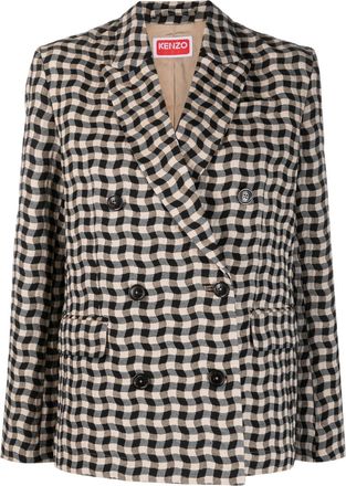 Kenzo Wavy Check double-breasted blazer - women - Polyester/Cotton/Other fibres/Cupro/Acetate - 42 - Neutrals