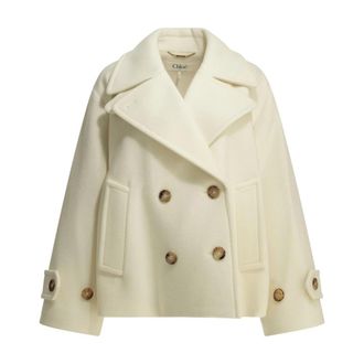 Chlo&eacute; Double-Breasted Wool-Blend Peacoat - Dames - Mantel - Wit - S - Katoen - Jassen
