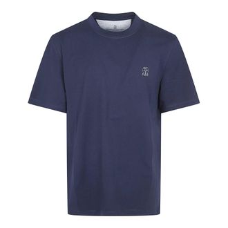 Brunello Cucinelli Brunello Cucinelli, T-Shirts, male, Blue, Size: 2XL Girocollo M/C con Stampa