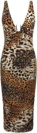 Roberto Cavalli Jaguar Print Jurk Bruin Vrouw - Dames - Casual kleedjes - Bruin - L - Kleedjes