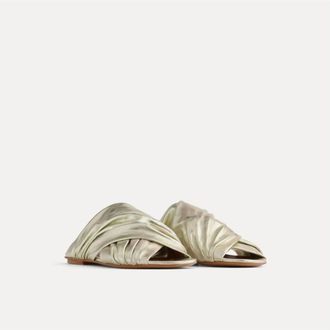 Forte_Forte Womens Flat Laminated Leather Crossed Sandals In Silver