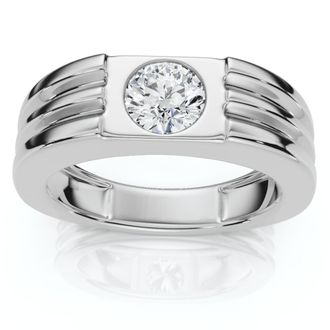 Pompeii3 Mens 1/2Ct Round Bezel Diamond Solitaire Ring 14k Gold or Platinum Lab Grown