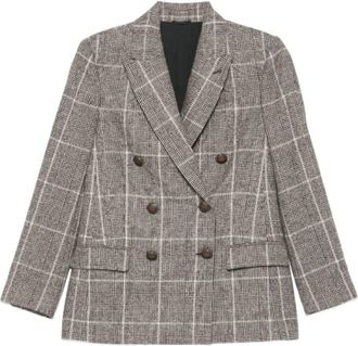 Brunello Cucinelli Check Blazer - Dames - Blazers - Bruin - S - Wol - Jassen