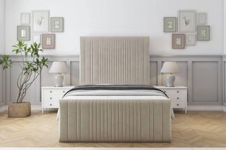 Sloomy Kingsley Plush Frame-Mattress - 50 Upholstered Headboard in Cream | Size: Super King